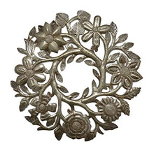 Small Floral Wreath Drum Sculpture Haitian Metal Art 14" X 14"