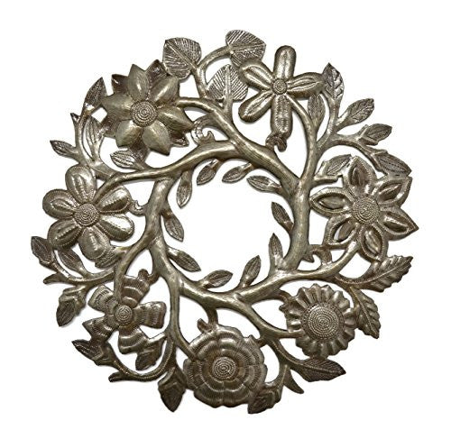 Small Floral Wreath Drum Sculpture Haitian Metal Art 14