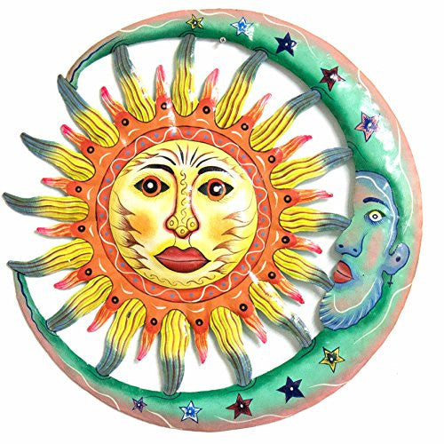 Sun and Moon Green and Yellow - Painted - 22 inch - Haitian Metal Drum Art